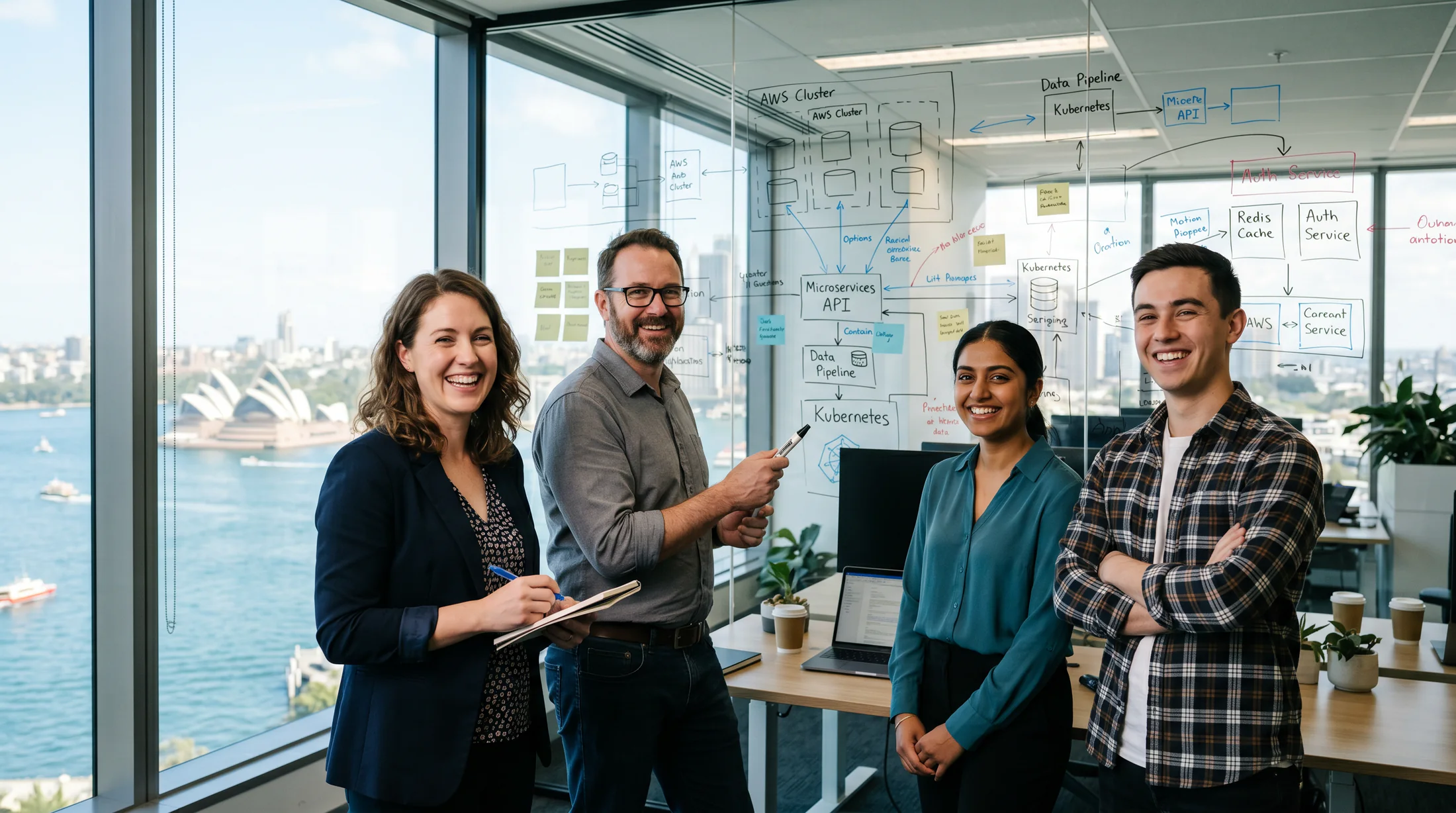 A software engineering team collaborating in a Sydney office