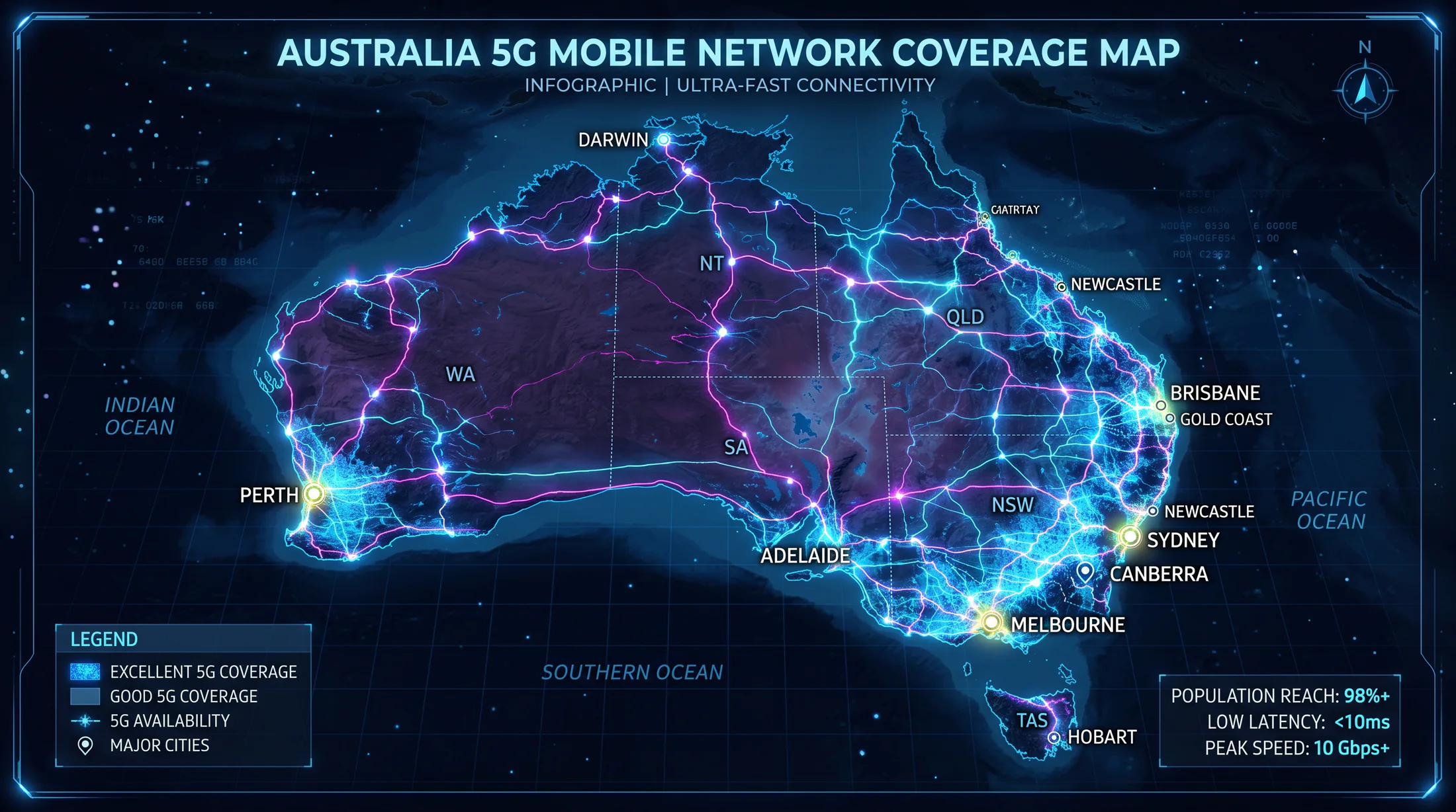 Illustrated map of mobile network connectivity across Australia