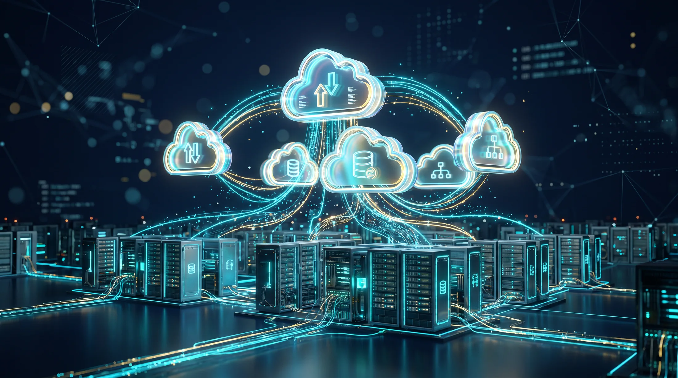 Connected cloud infrastructure representing the managed Selcomm Cloud service