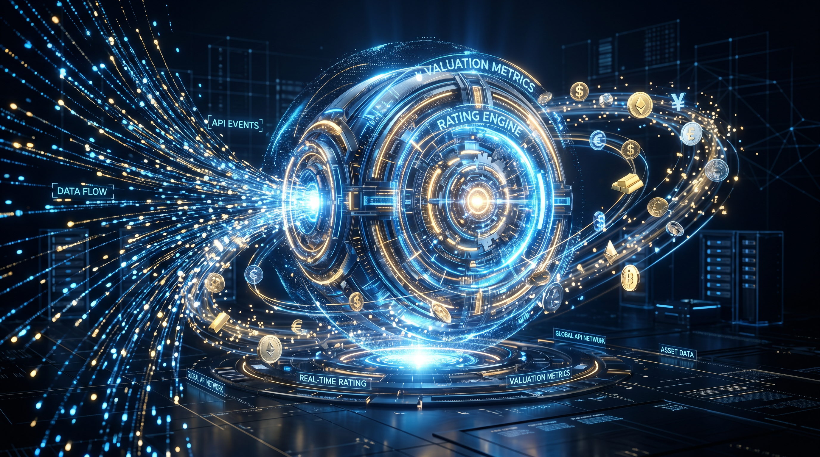 Illustration of API events flowing through a real-time rating engine