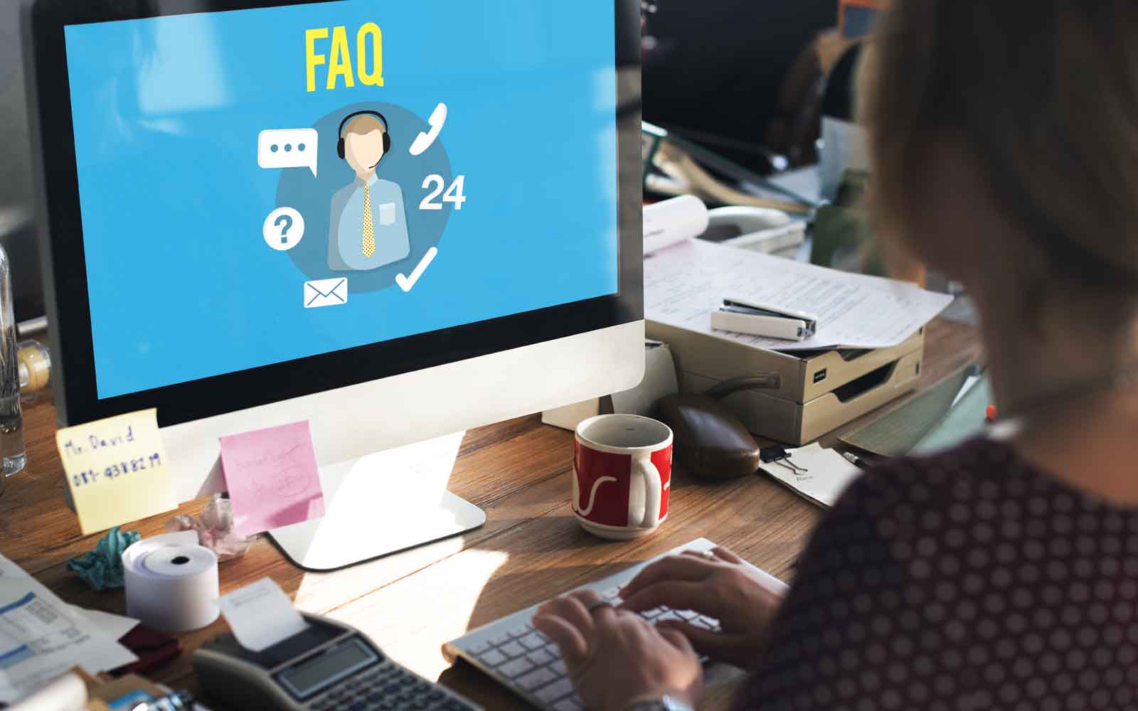 Customer support and FAQ interface displayed on a desktop computer