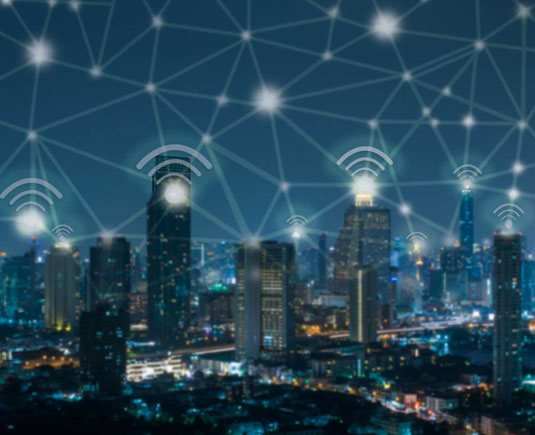 Wi-Fi symbol over a connected urban environment