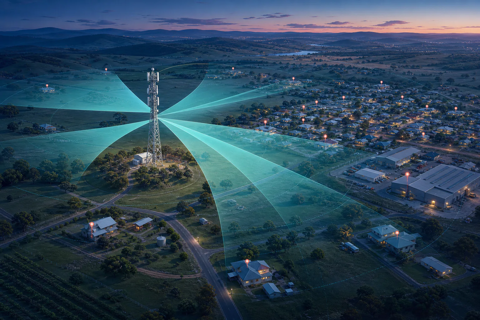 WiMAX tower providing fixed-wireless coverage across a regional community